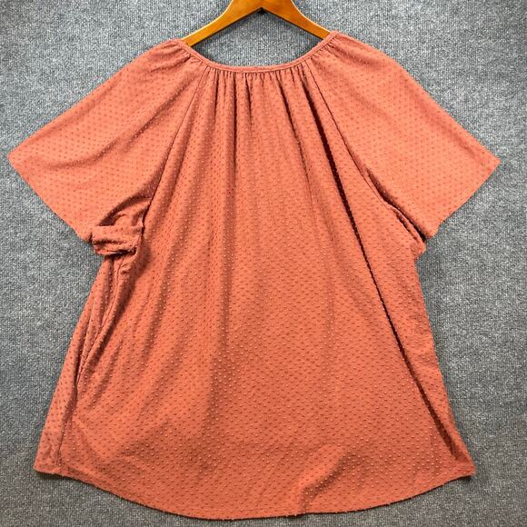 Downing Studio Blouse Top Women's Plus 3X Orange Tie Front Flowy Casual - Picture 9 of 10